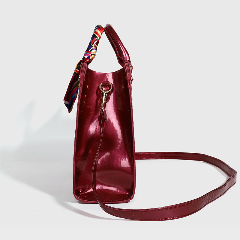 Fashionable golden crocodile patterned handbag with silk scarf
