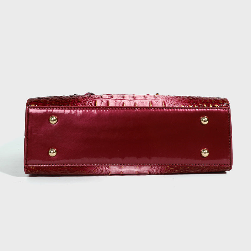Fashionable golden crocodile patterned handbag with silk scarf